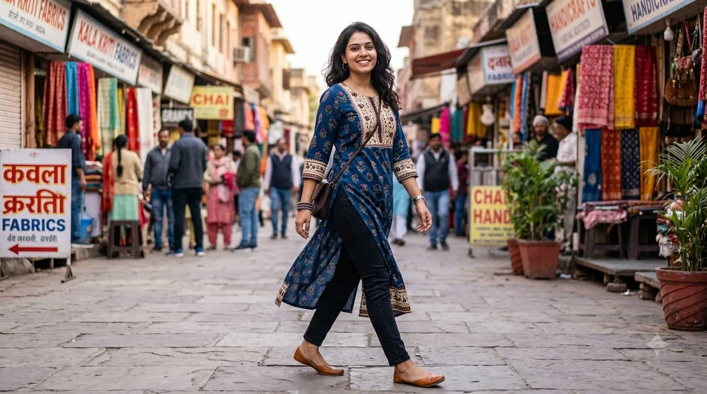 Long Kurti With Black Jeans