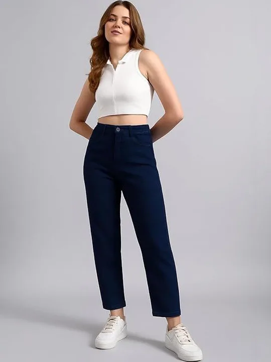 High waist blue straight fit jeans