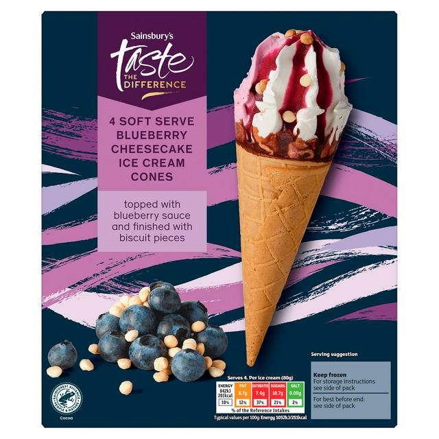 4 Soft Serve Blueberry Cheesecake Ice Cream Cones by Sainsburys
