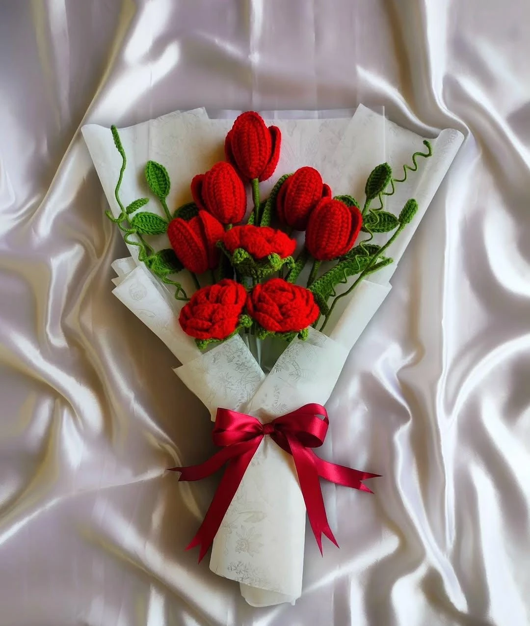 Handmade Crochet Tulip & Rose Bouquet