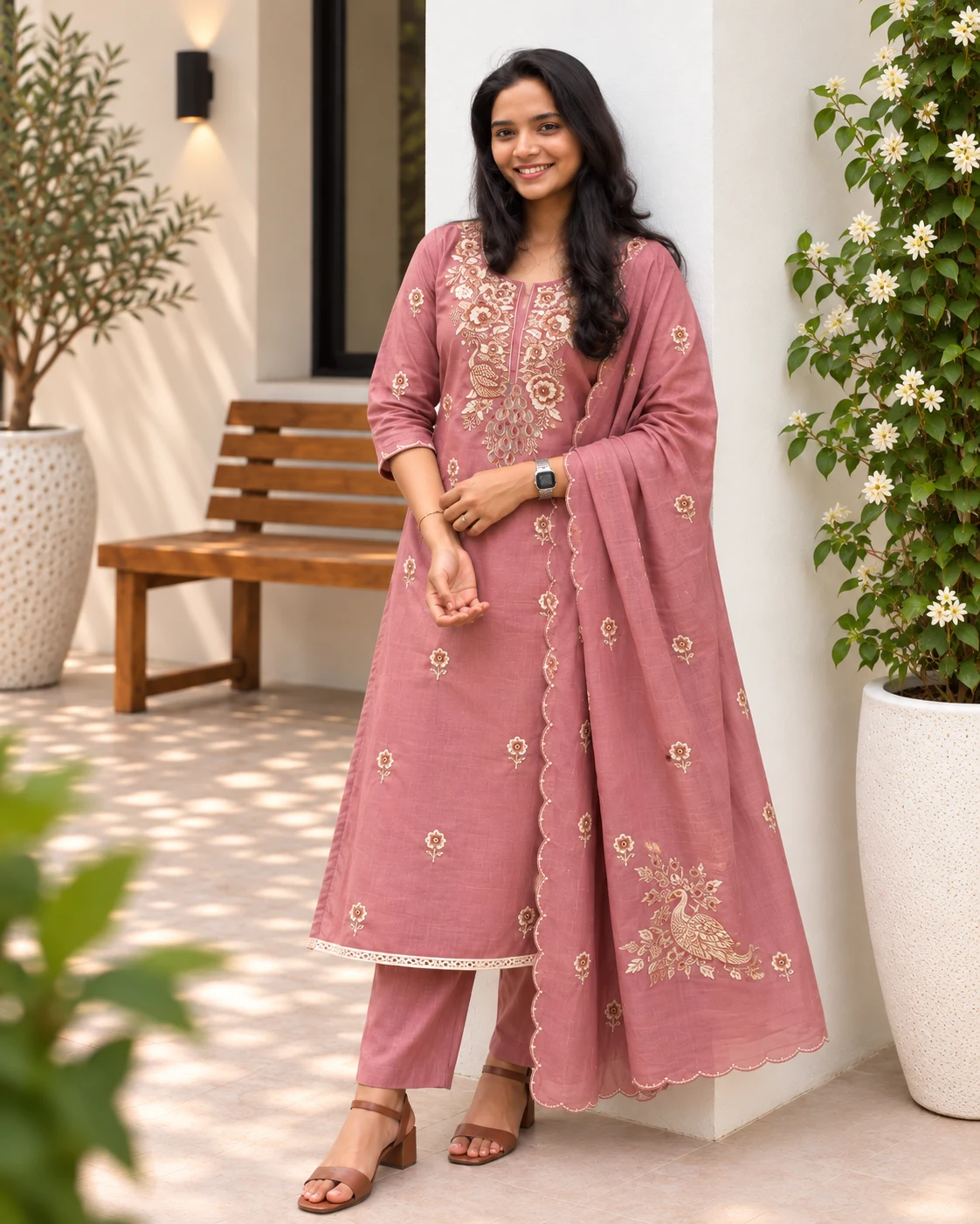 Rose Blossom Embroidered Kurta Set