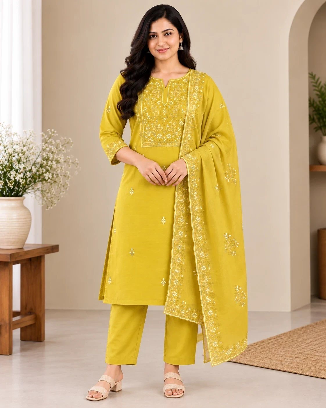 Mustard Yellow Embroidered Kurta Set with Dupatta