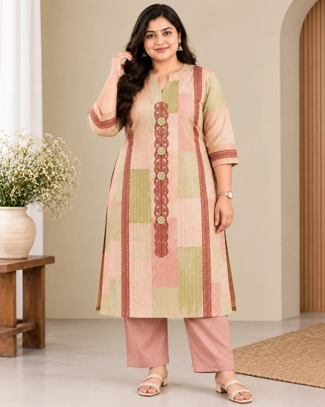 Pastel Patchwork Kurta Set with Straight Pants