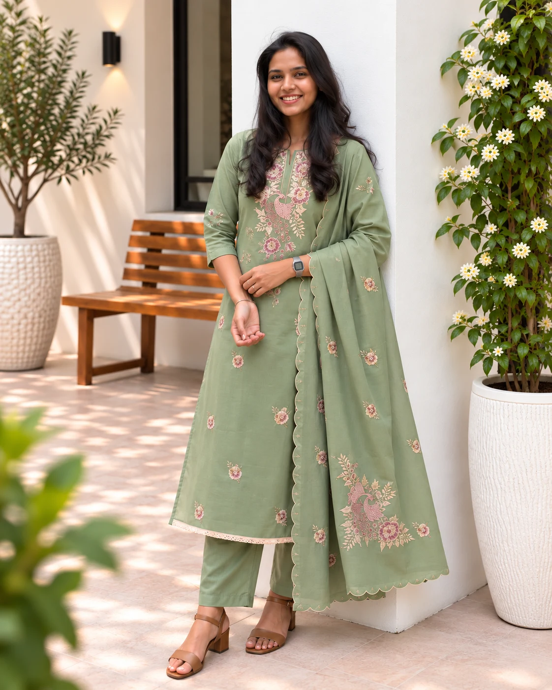 Sage Green Embroidered Kurta Set