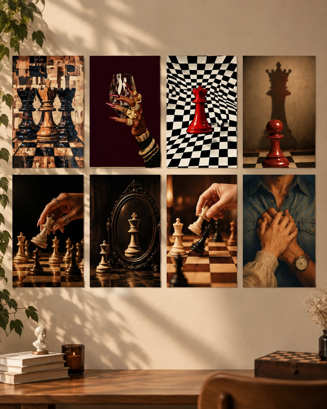 Checkmate Aesthetic – 8-Piece Chess Wall Art Collection