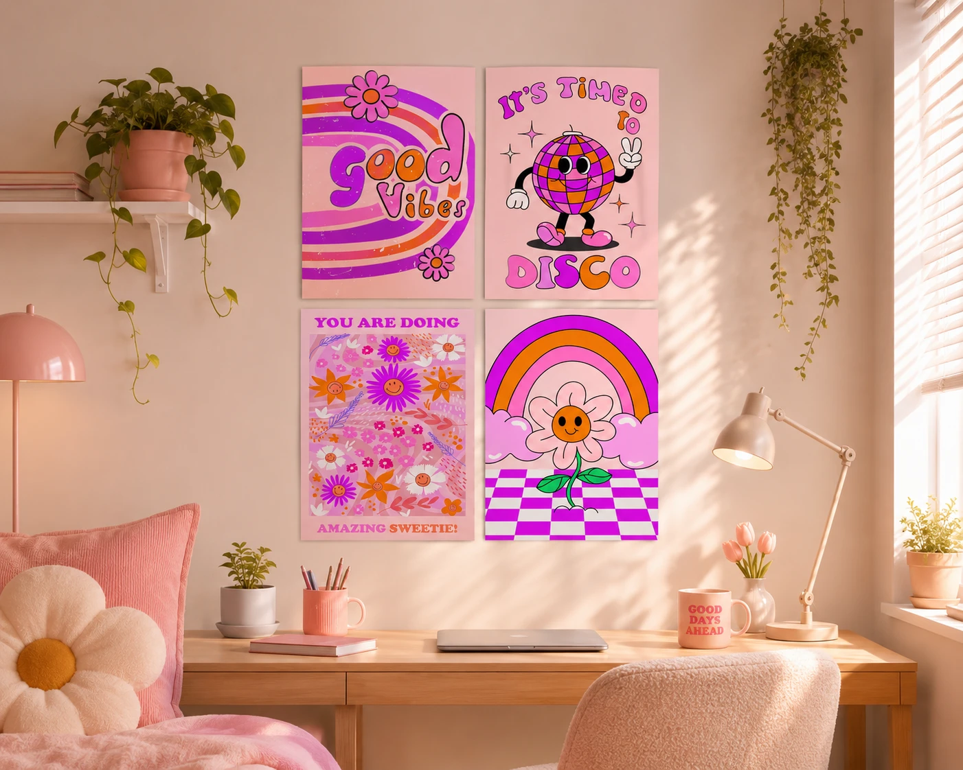 Groovy Good Vibes – Retro Wall Art Set 4 posters