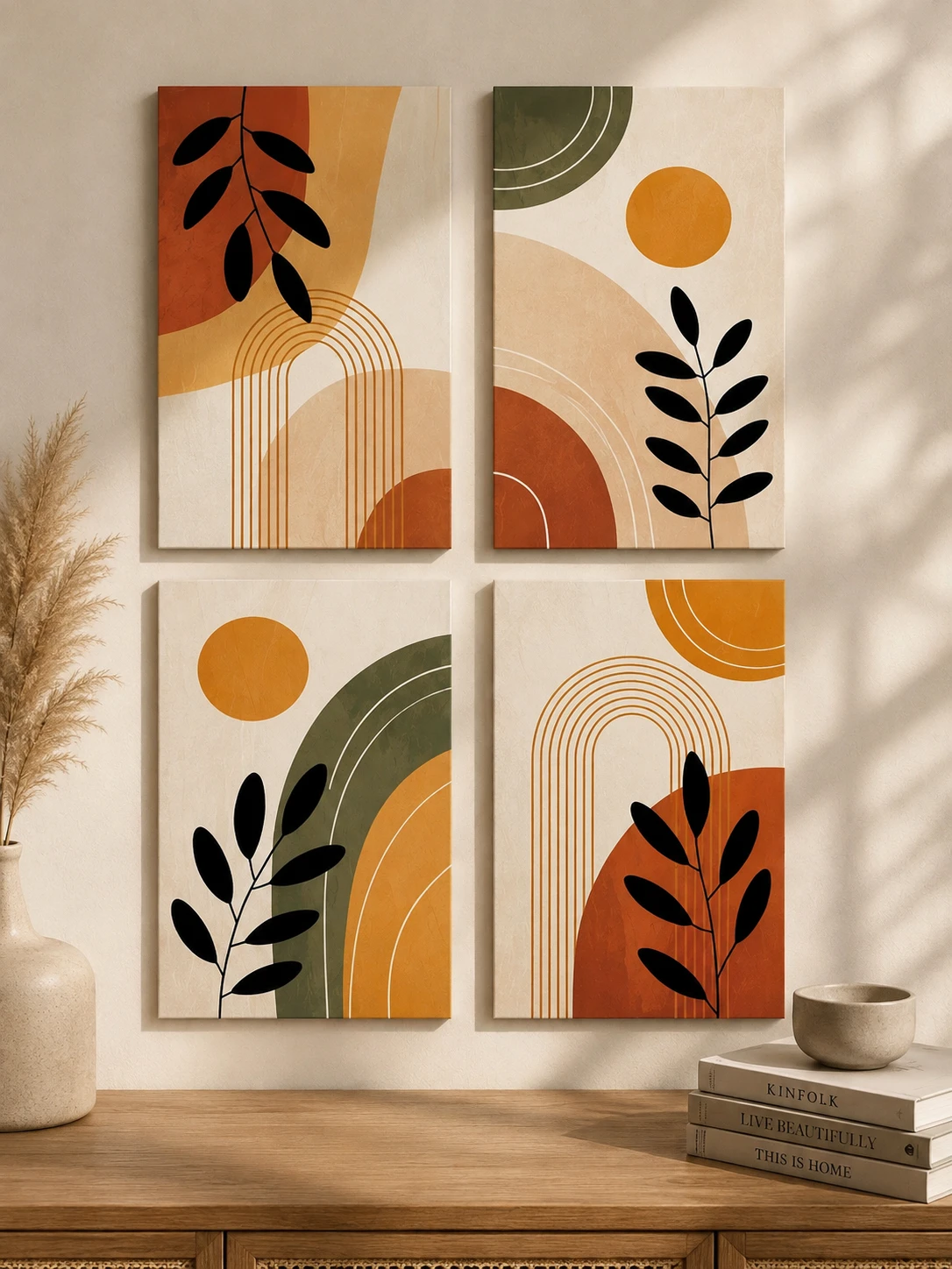 Earthy Harmony – Set of 4 Abstract Botanical Posters