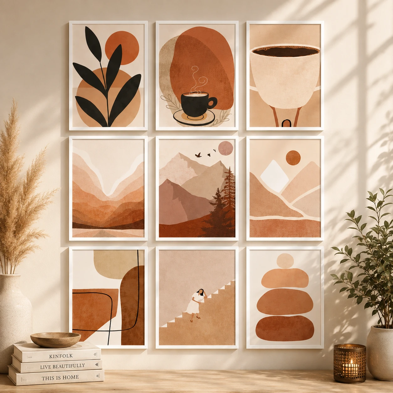 Warm Minimalist Collection – Set of 9 Abstract Art Prints