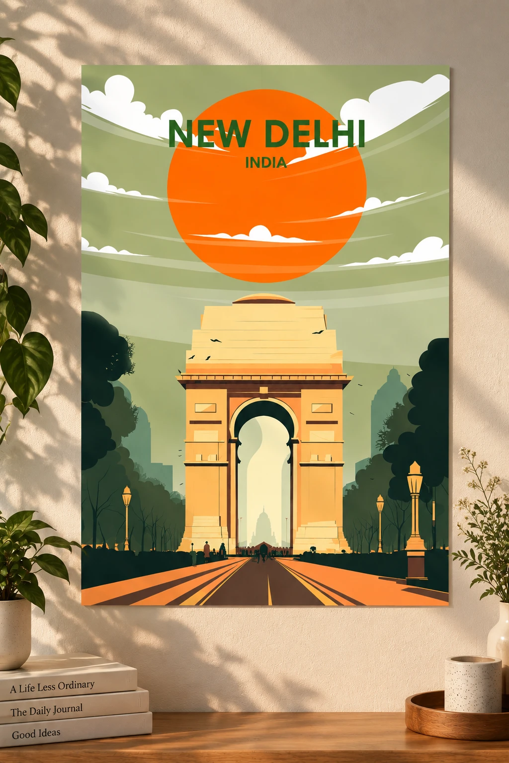 New Delhi India Gate Retro Travel Poster