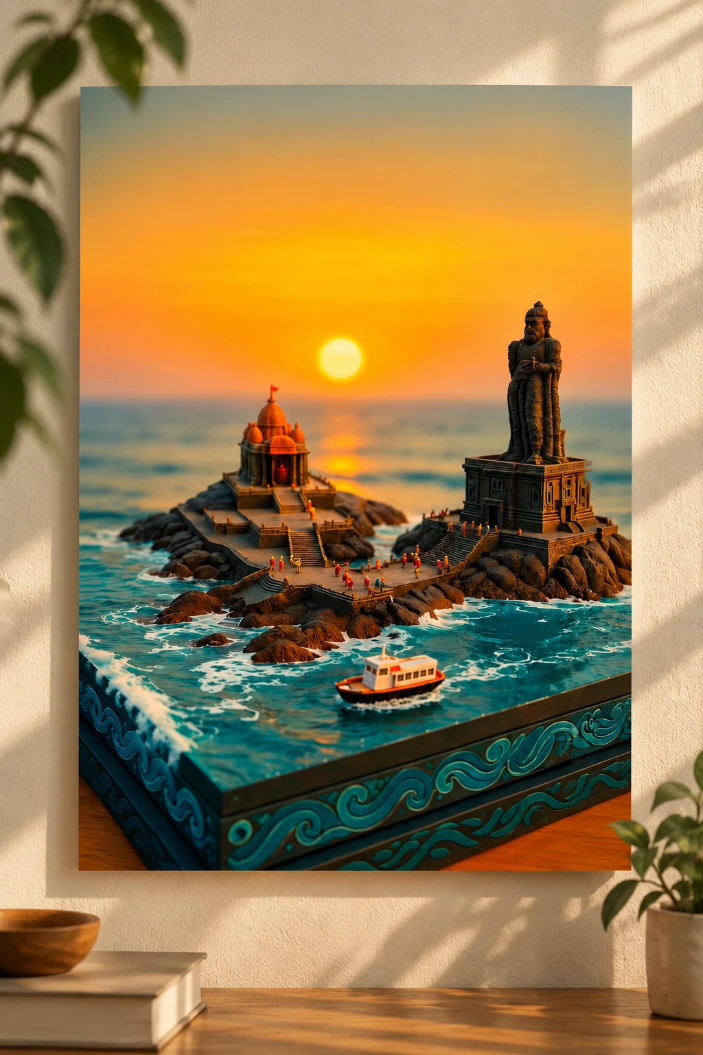 Sunset Serenity – Coastal Temple & Statue Poster