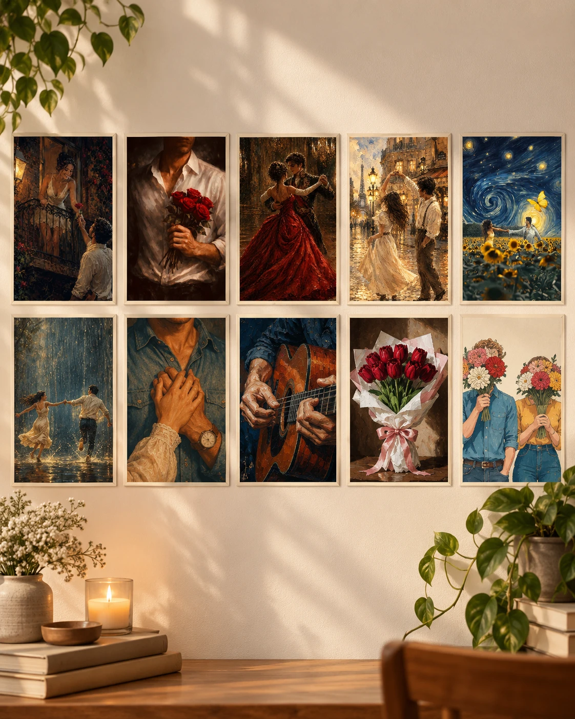 Romantic Love & Vintage Art – 10-Piece Aesthetic Poster Set