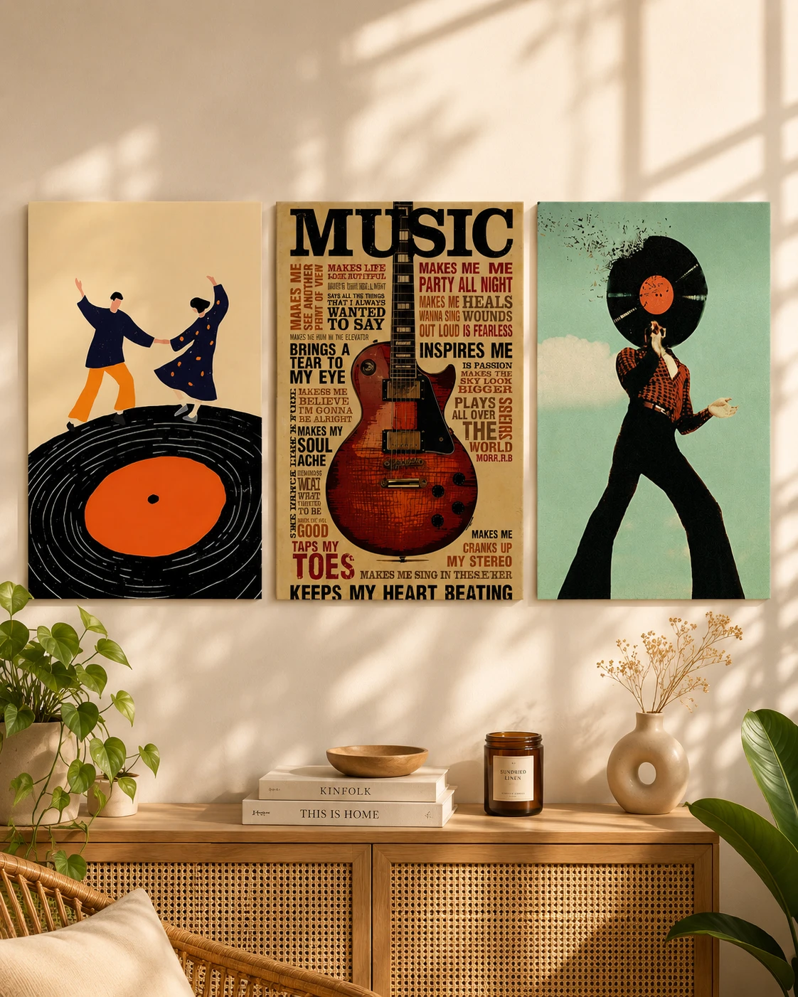 Retro Music Wall Art Set of 3 | Vintage Aesthetic Posters