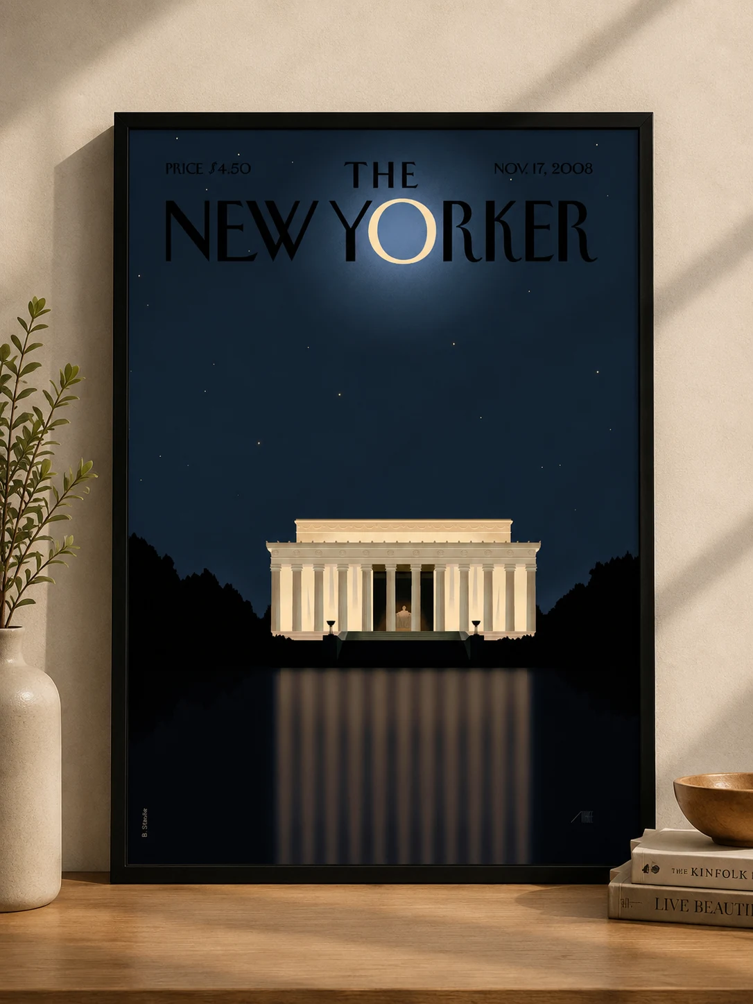 The New Yorker – Moonlit Lincoln Memorial Premium Black Framed Cover Art