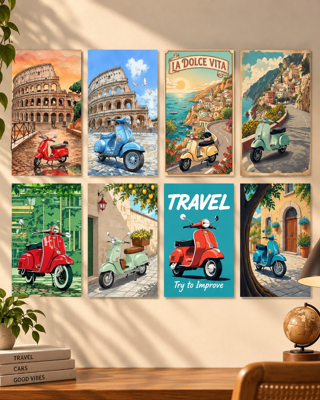 Italian Vespa Travel Poster Collection