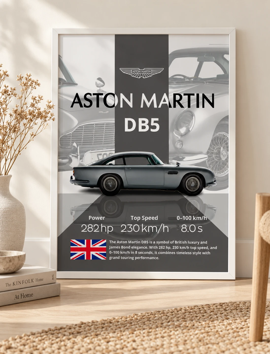 Aston Martin DB5 Poster | Premium Classic Car Wall Art | Vintage James Bond Automotive Decor for Garage & Office
