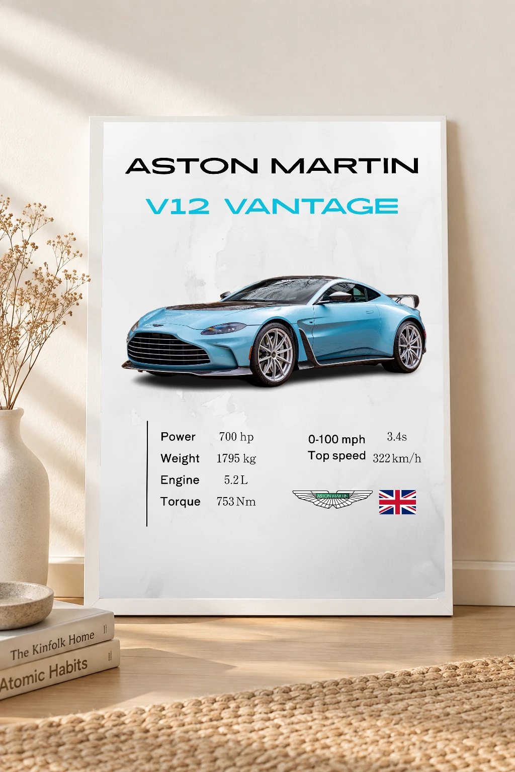 Aston Martin V12 Vantage Poster | Premium Sports Car Wall Art | Automotive Decor for Garage & Office