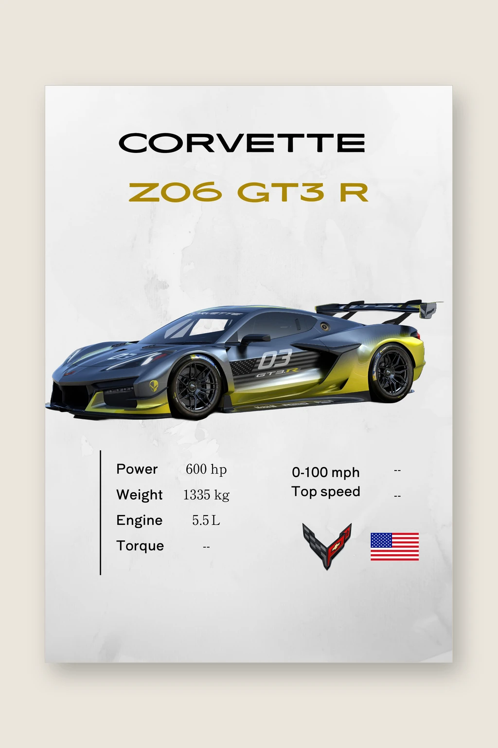 Corvette Z06 GT3.R Poster | Premium Race Car Wall Art | Automotive Decor for Garage & Office