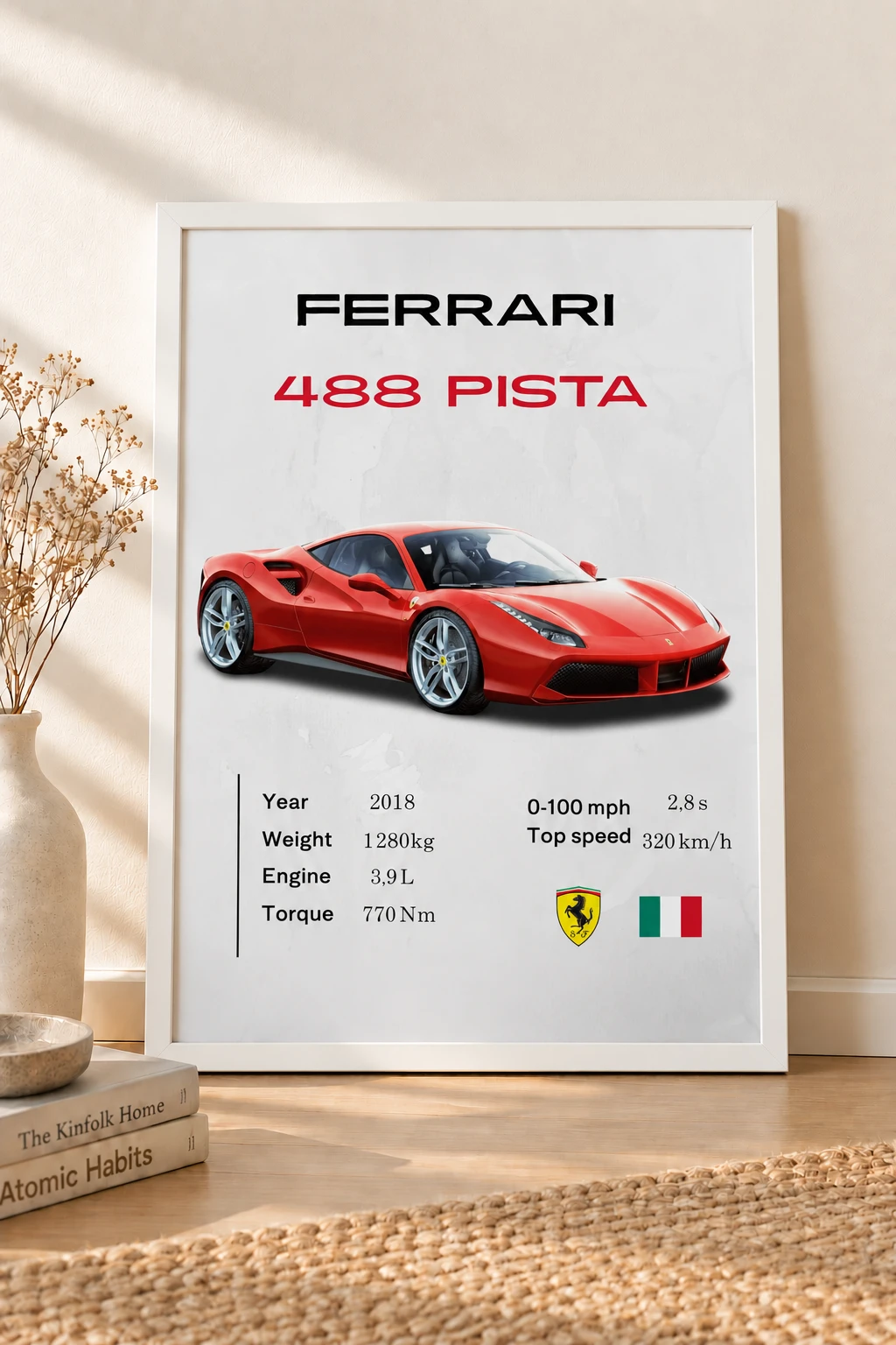 Ferrari 488 Pista Poster | Premium Supercar Wall Art | Modern Ferrari Automotive Decor for Garage & Office