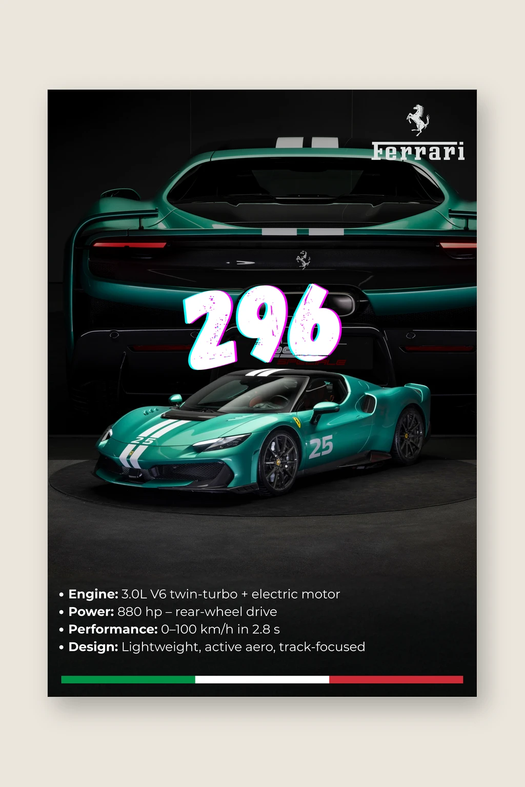Ferrari 296 Speciale Poster | Premium Supercar Wall Art | Automotive Decor for Garage & Office