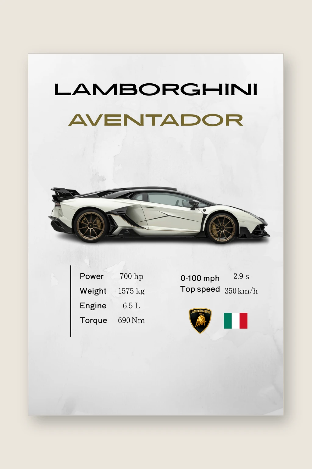 Lamborghini Aventador Poster | Premium Supercar Wall Art | Automotive Decor for Garage & Office