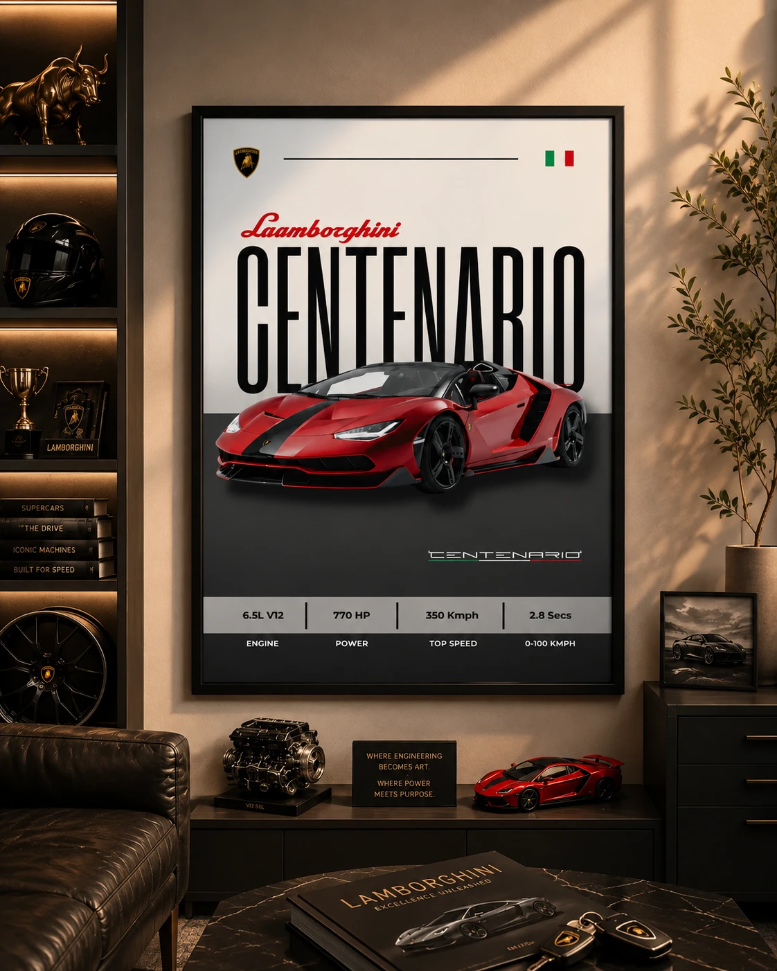 Lamborghini Centenario Poster | Premium Supercar Wall Art | Luxury Car Decor for Garage & Office