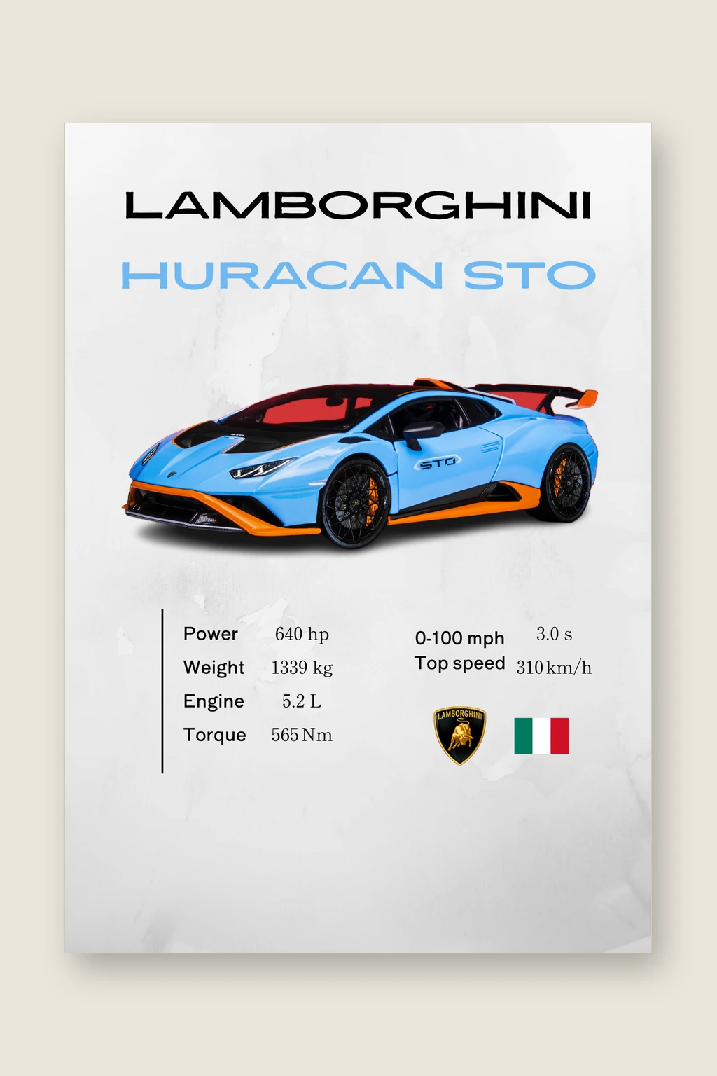 Lamborghini Huracán STO Poster | Premium Track Car Wall Art | Automotive Decor for Garage & Office