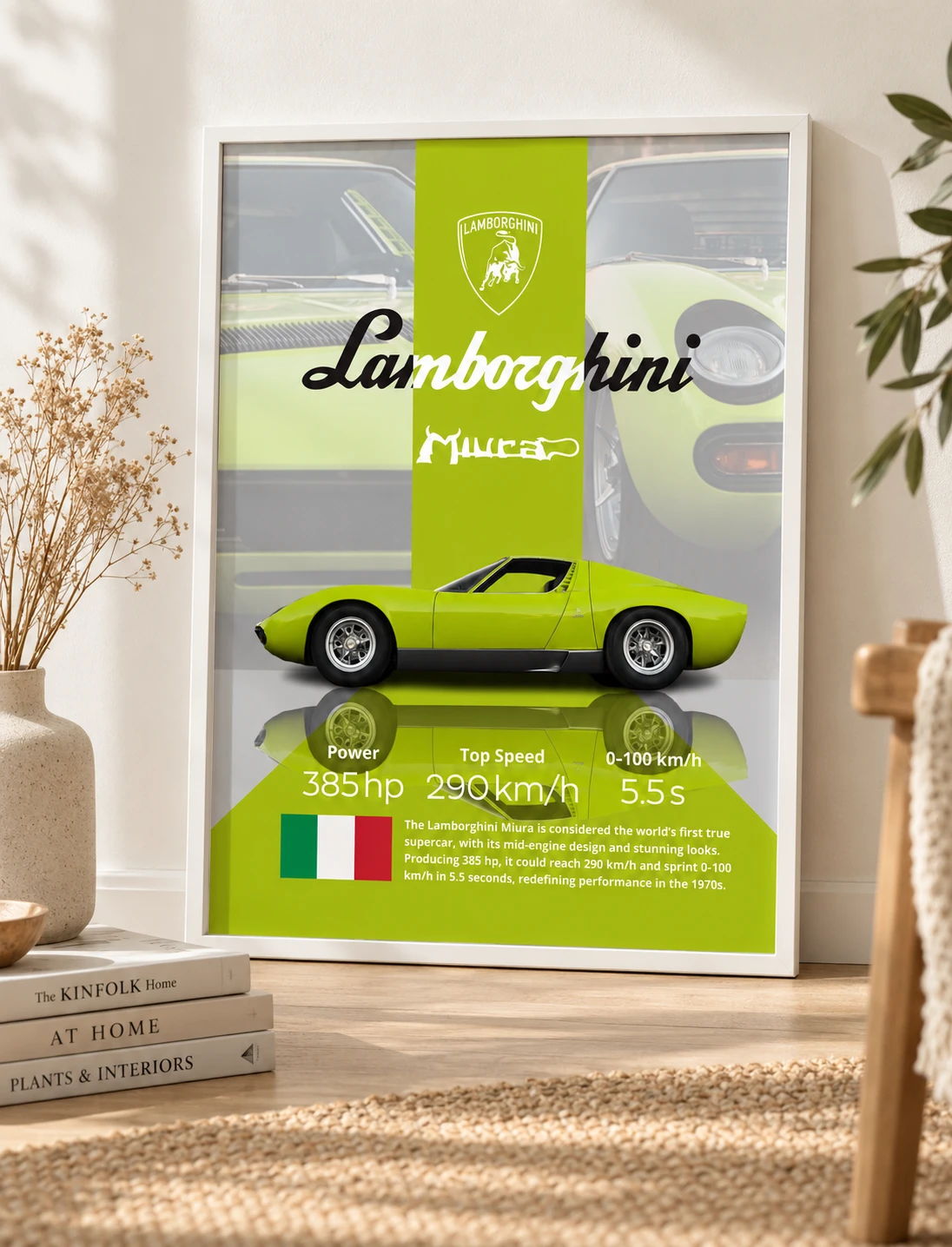 Lamborghini Miura Poster | Premium Classic Supercar Wall Art | Vintage Automotive Decor for Garage & Office