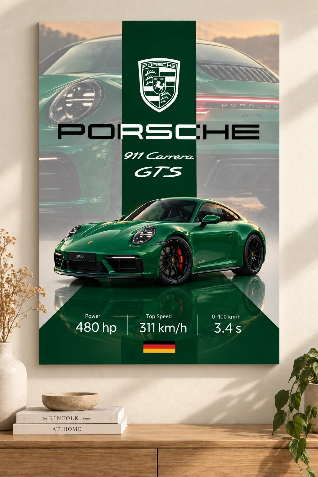 Porsche 911 Carrera GTS Poster | Premium Sports Car Wall Art | Automotive Decor for Garage & Office