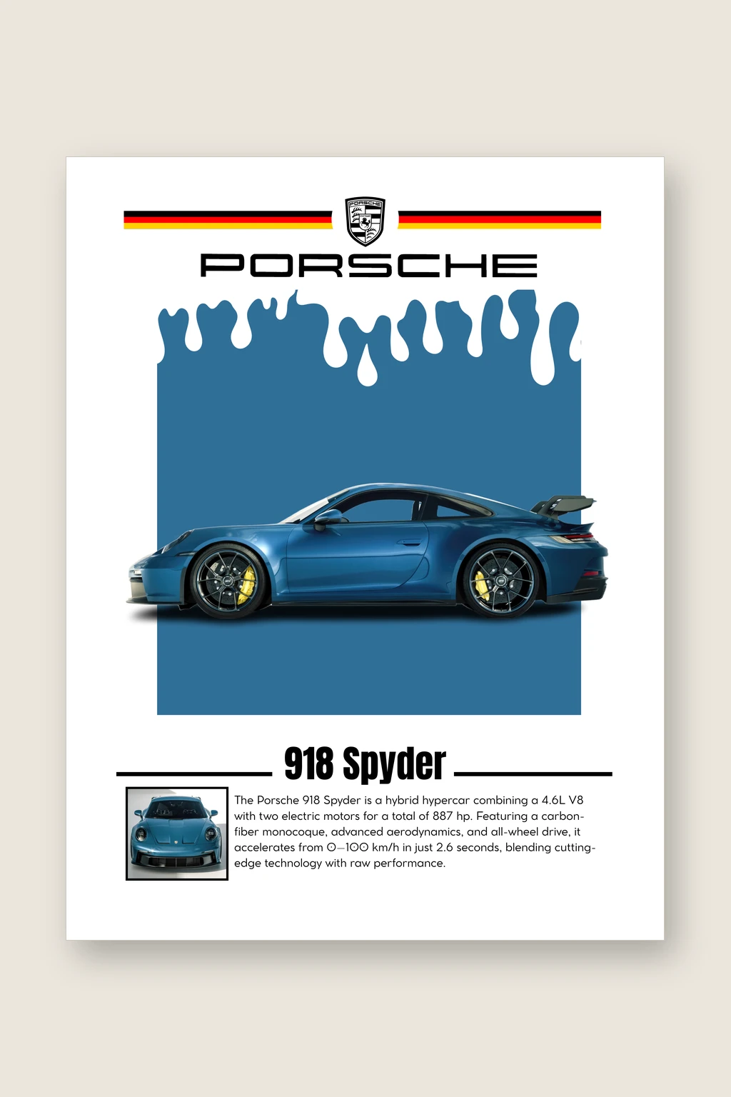 Porsche 918 Spyder Poster | Premium Hypercar Wall Art | Automotive Decor for Garage & Office
