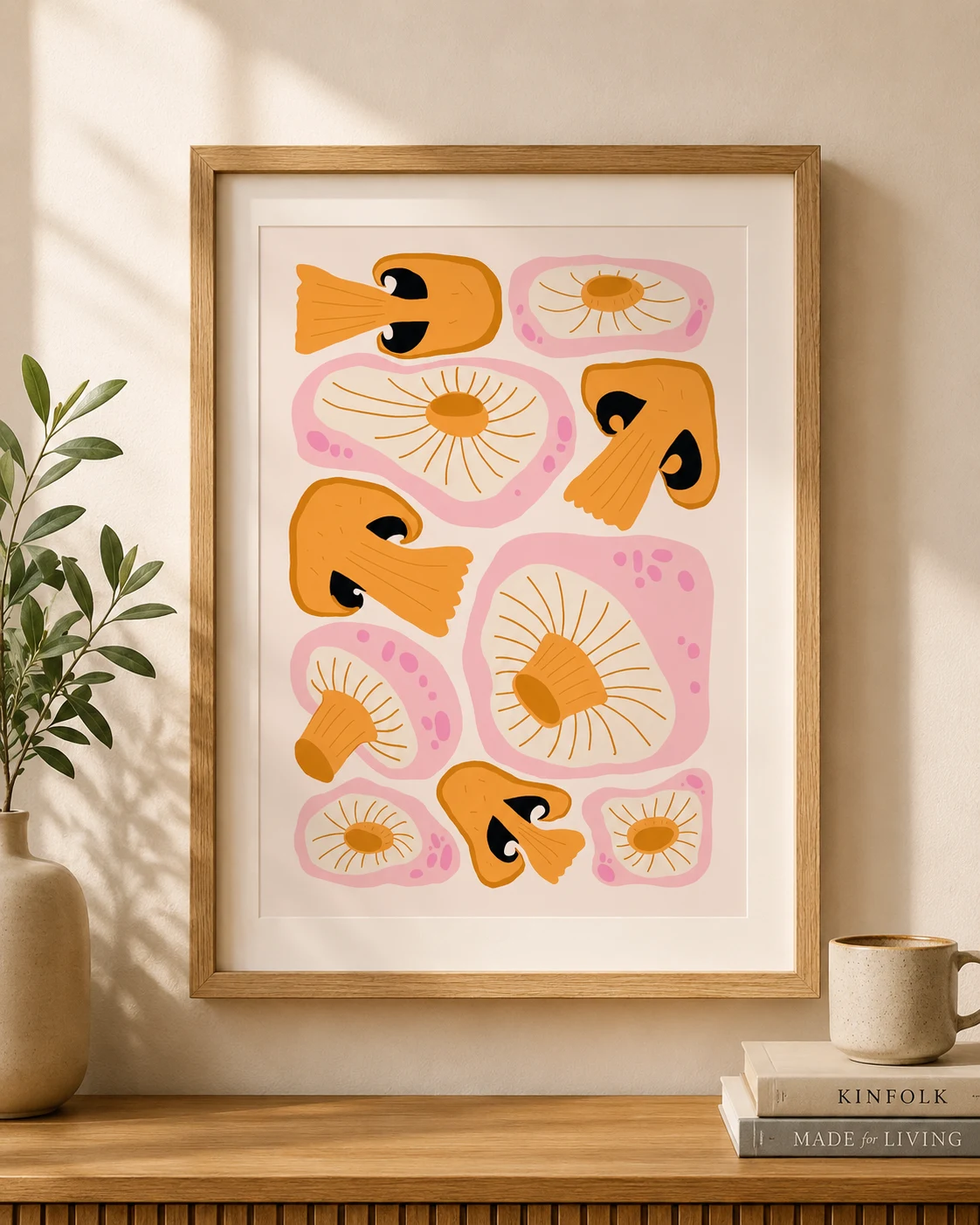 Modern Mushroom Kitchen Wall Art Scandinavian Botanical Food Illustration