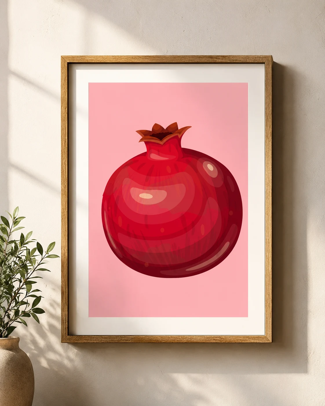 Pomegranate Wall Art in Natural Wooden Frame – Modern Kitchen & Dining Room Decor