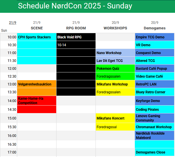 Schedule Sunday NC25