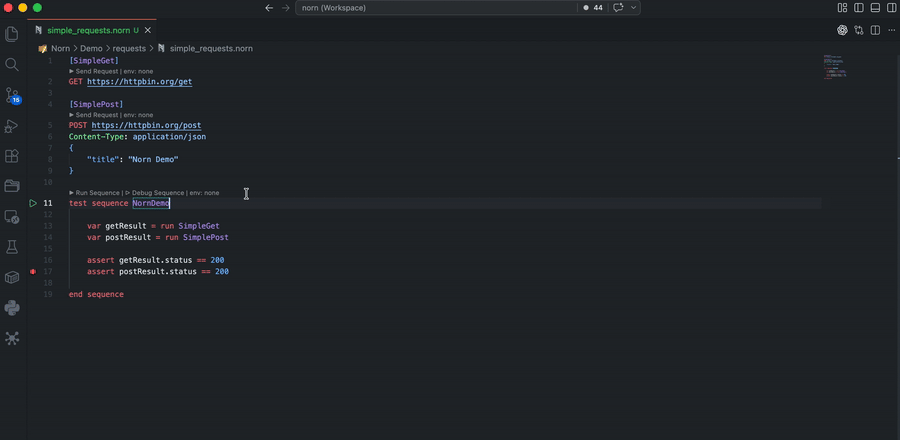 Debug sequences in VS Code