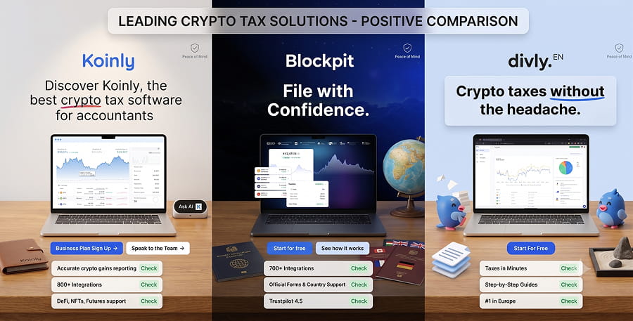 Kripto nodokļu rīki: Koinly, Blockpit, Divly