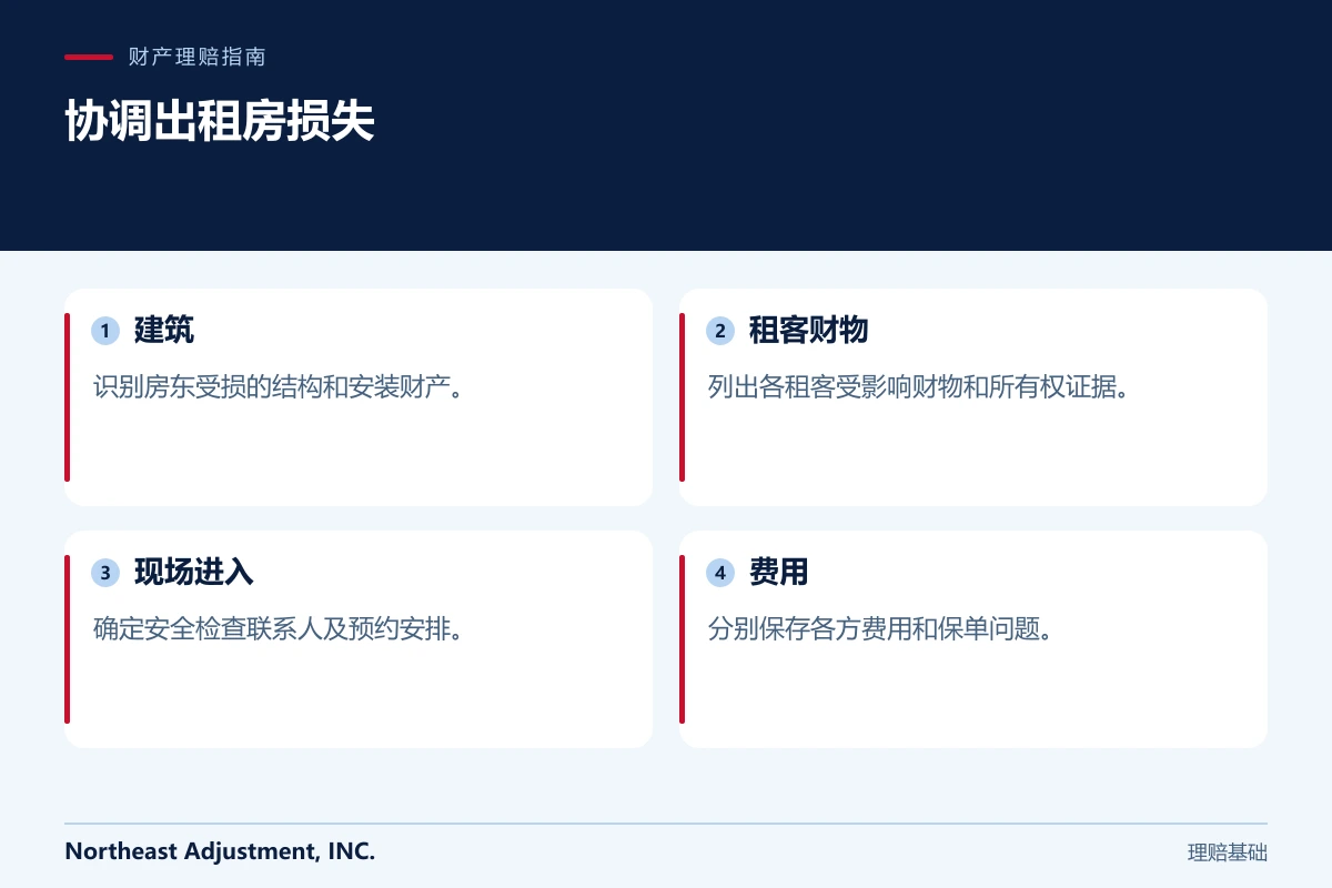 协调出租房损失: 建筑, 租客财物, 现场进入, 费用.
