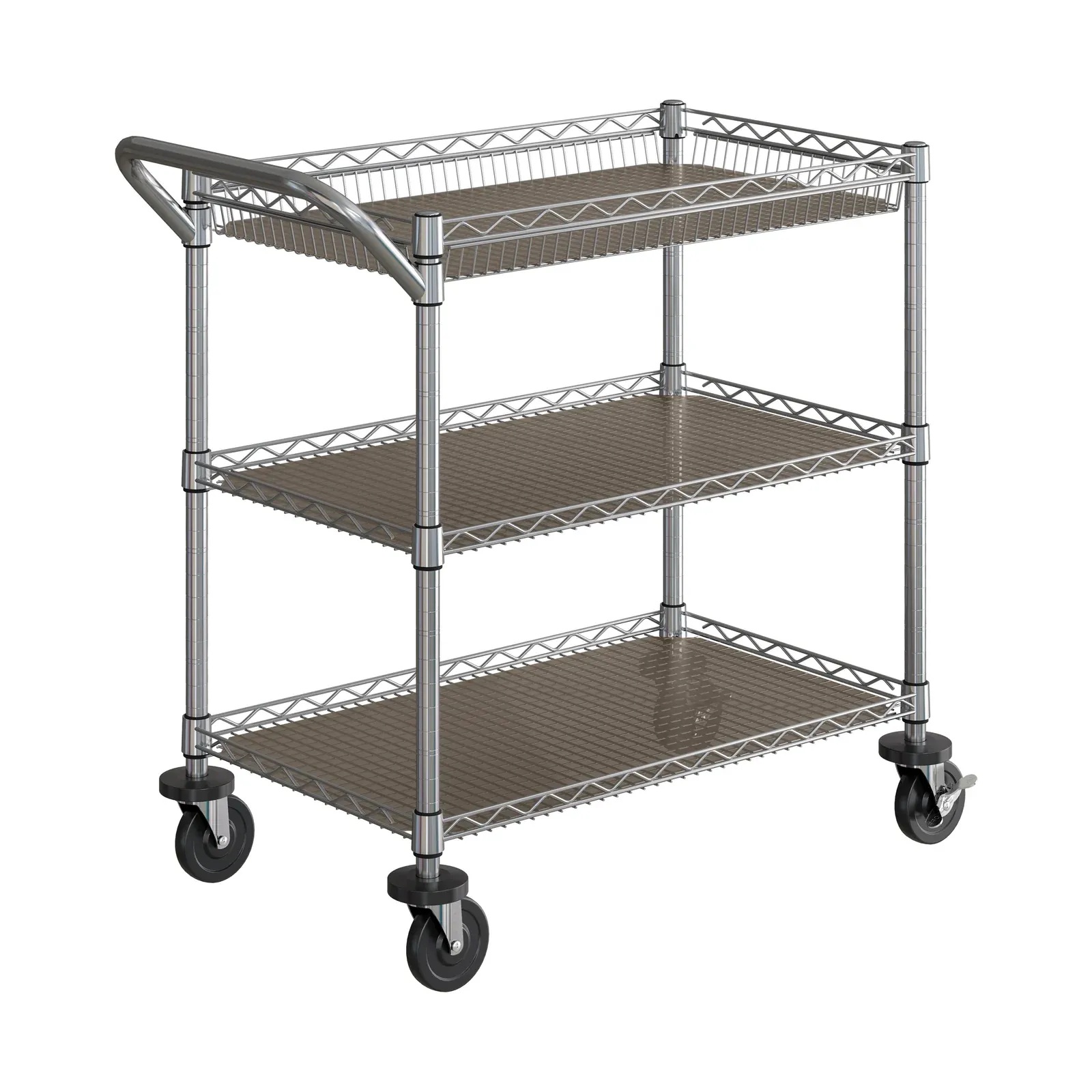 3-Tier NSF-Certified Utility Cart with Shelf Liners - Chrome