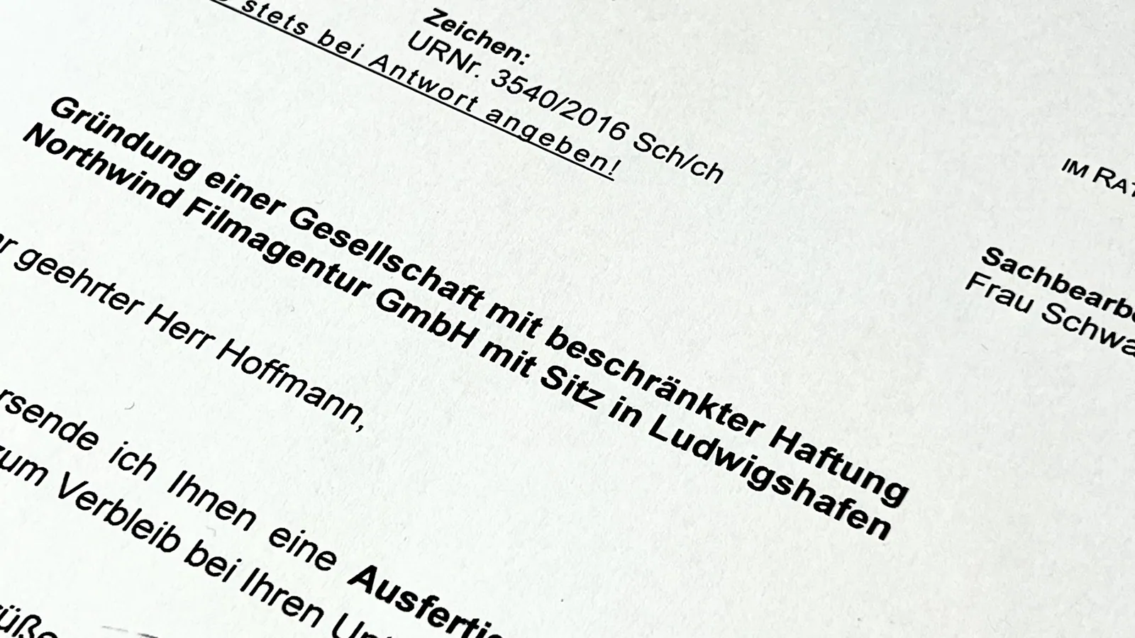 Gründung Northwind Filmagentur GmbH