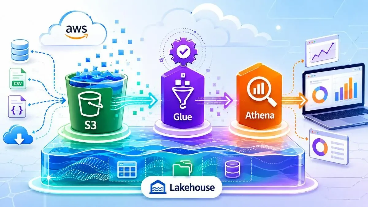 Kiến trúc pipeline Data Lakehouse AWS S3 Glue Athena 4 layer