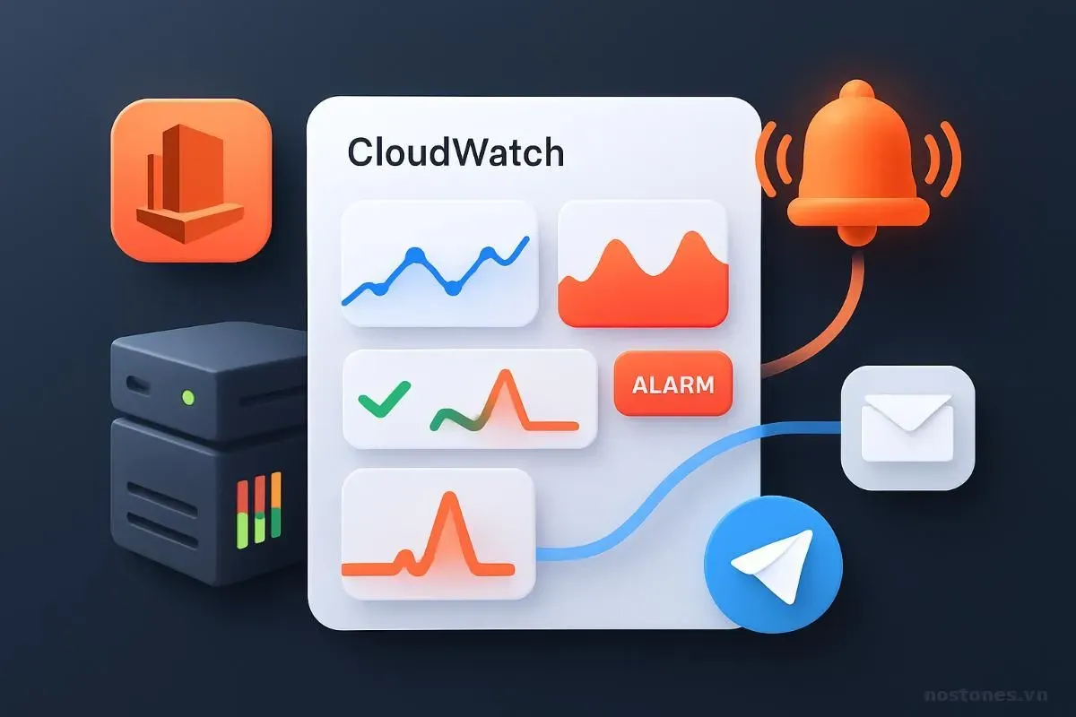 AWS CloudWatch monitoring dashboard with alarm alerts