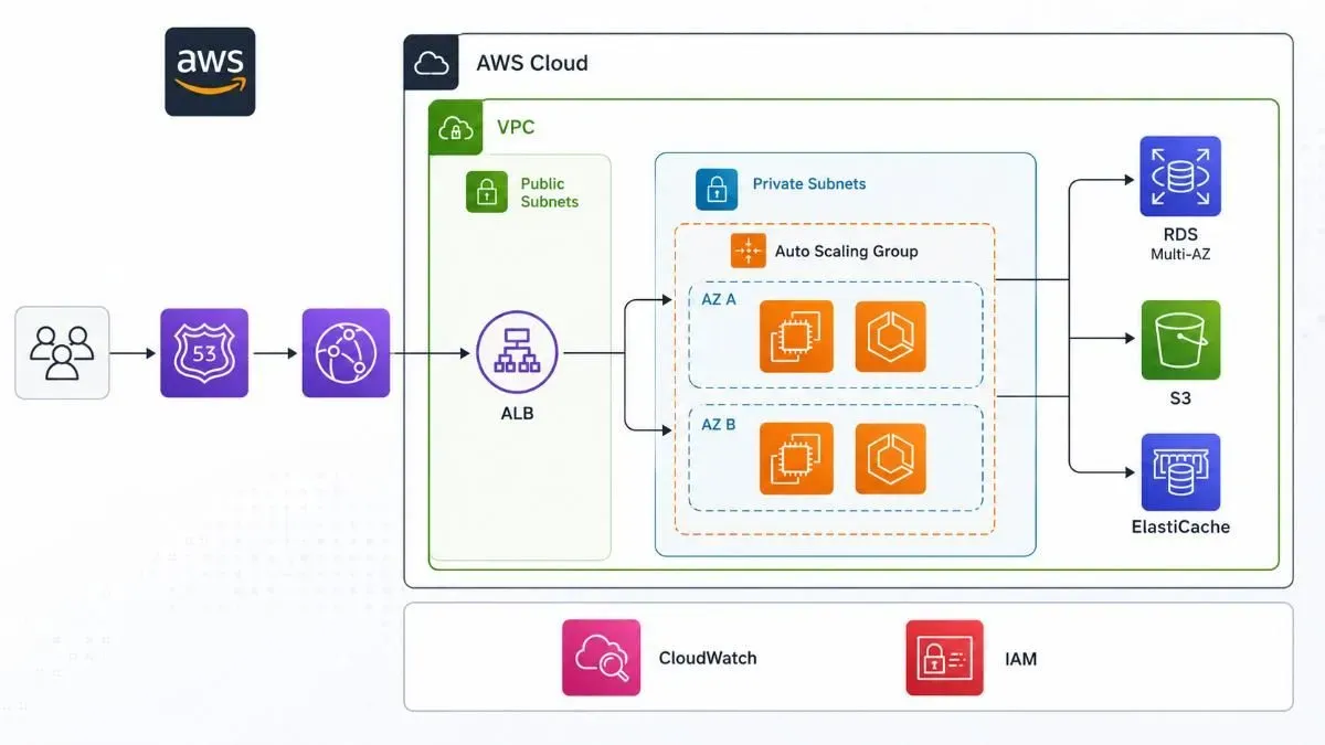 Sơ đồ luồng request qua các tầng AWS Production