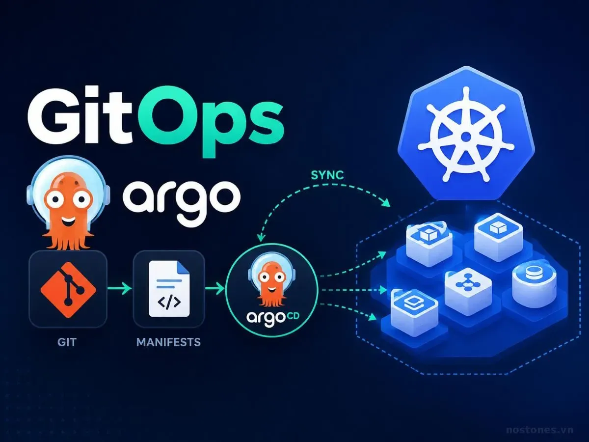 GitOps và ArgoCD workflow trực quan hóa pipeline deployment Kubernetes