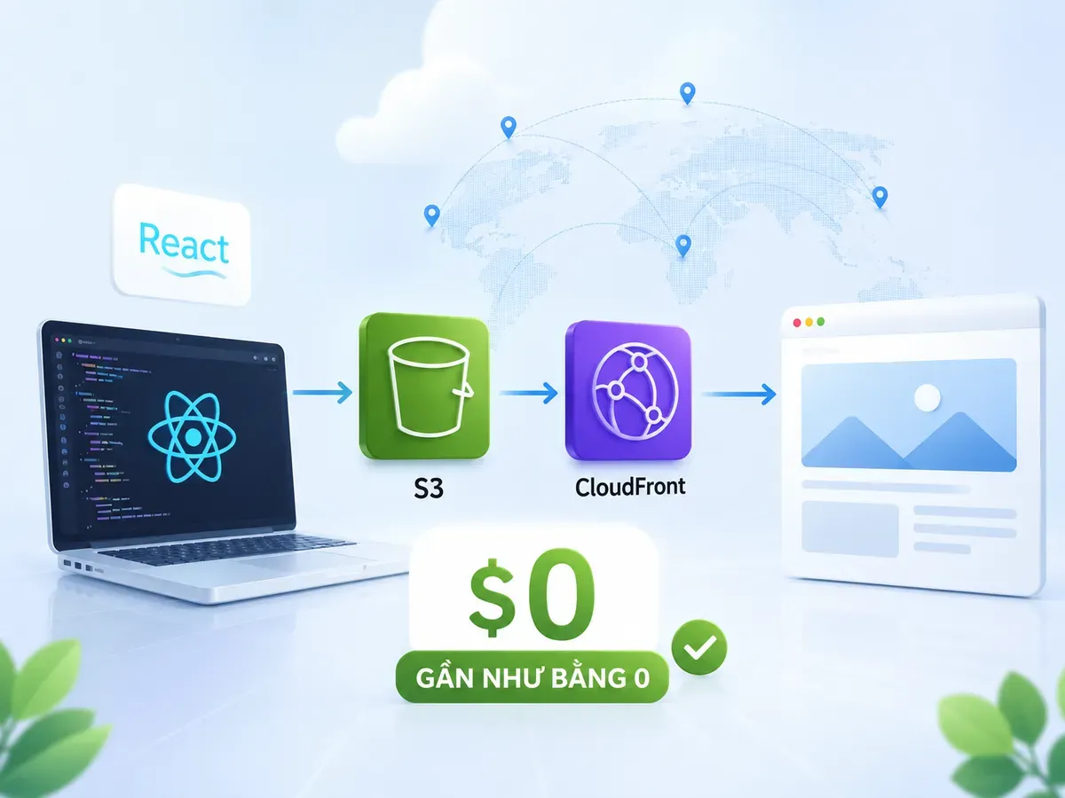 Deploy website tĩnh React/Vue lên S3 + CloudFront với chi phí gần như bằng 0