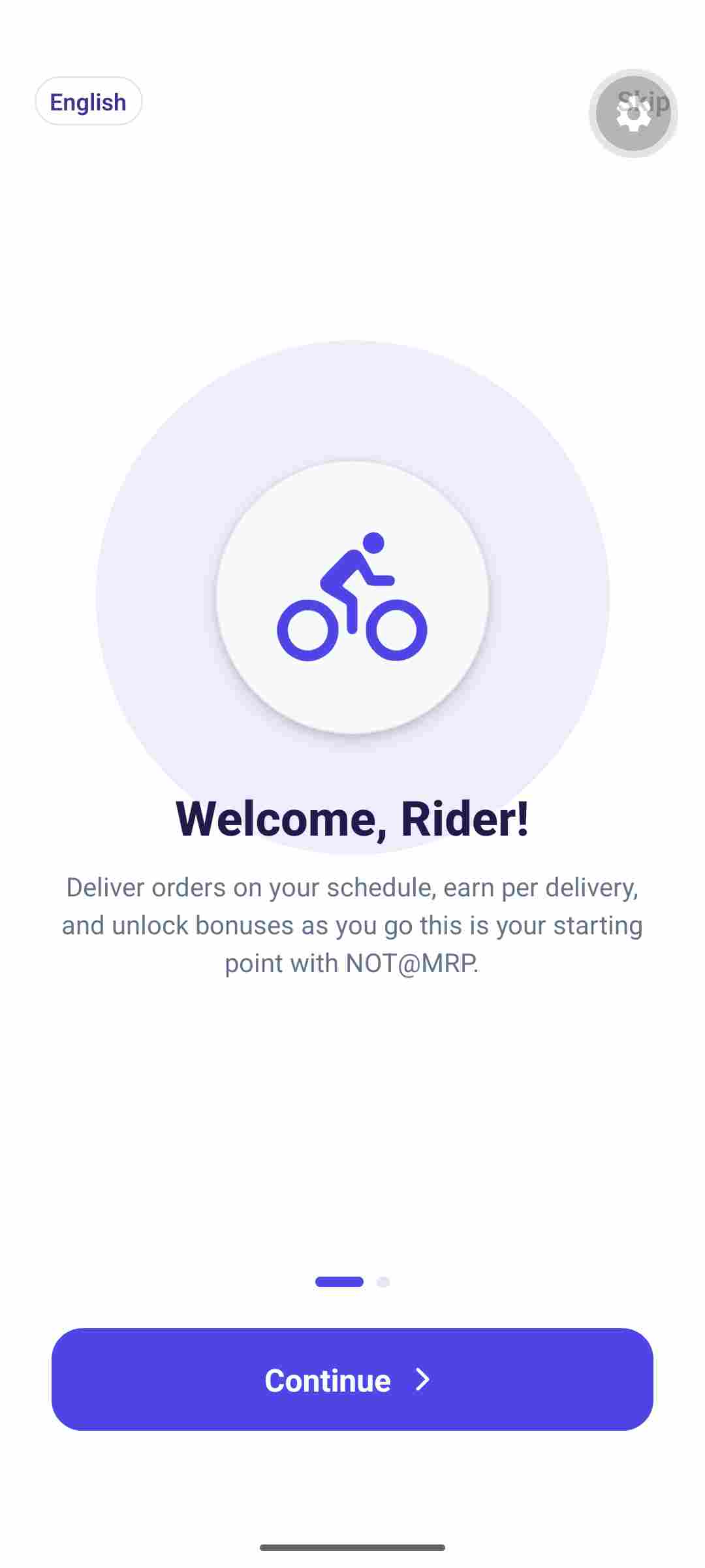 Welcome screen of the NOT@MRP delivery partner app