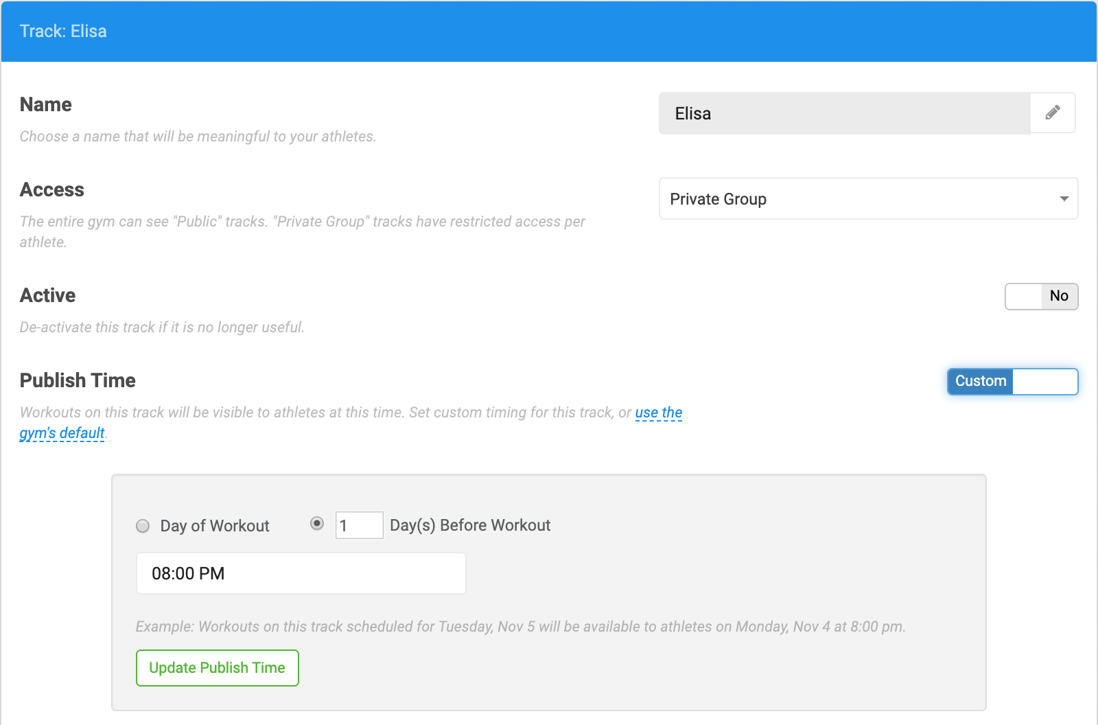 Track-Specific Publishing Options