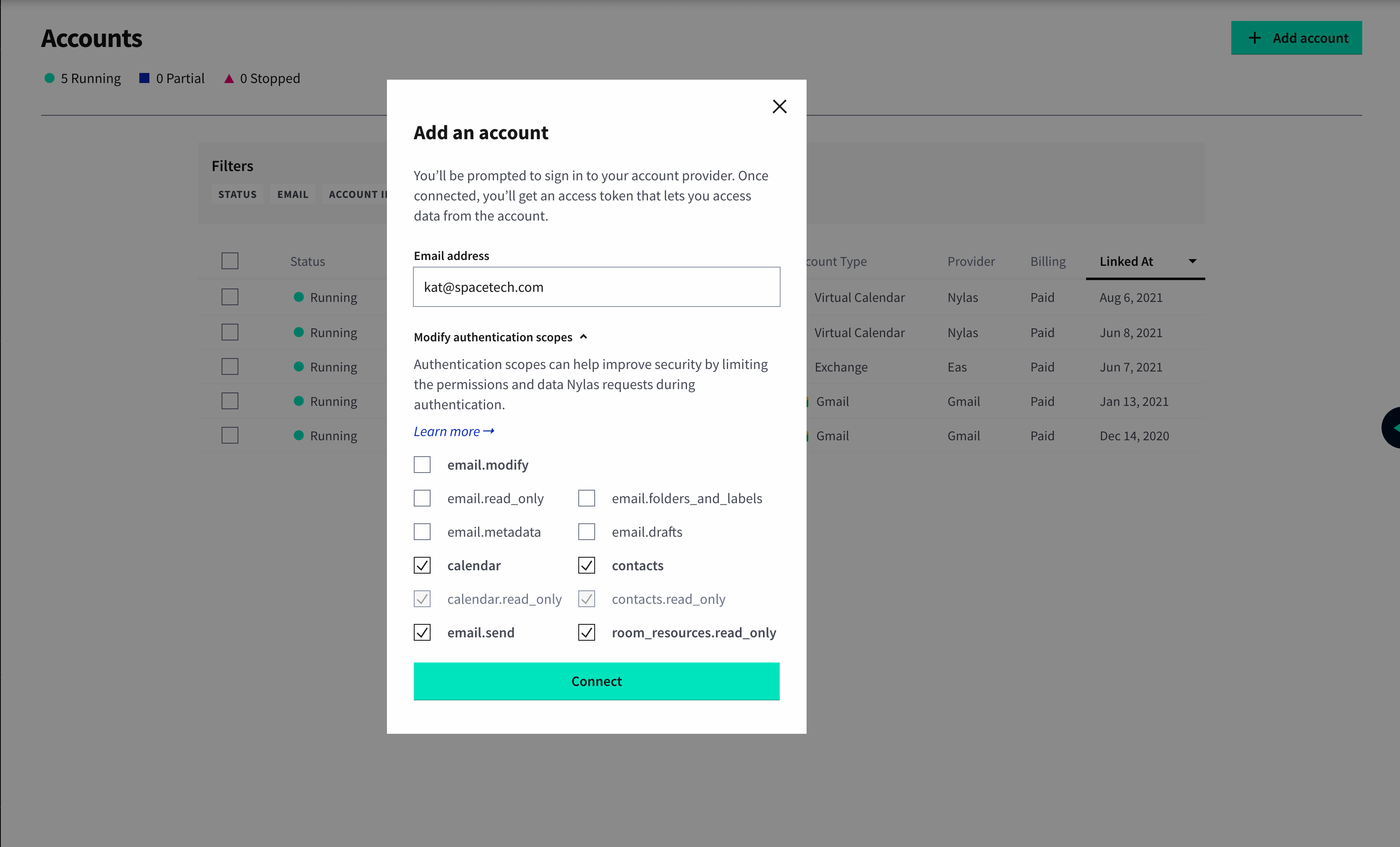 Set Account Scopes in the Dashboard