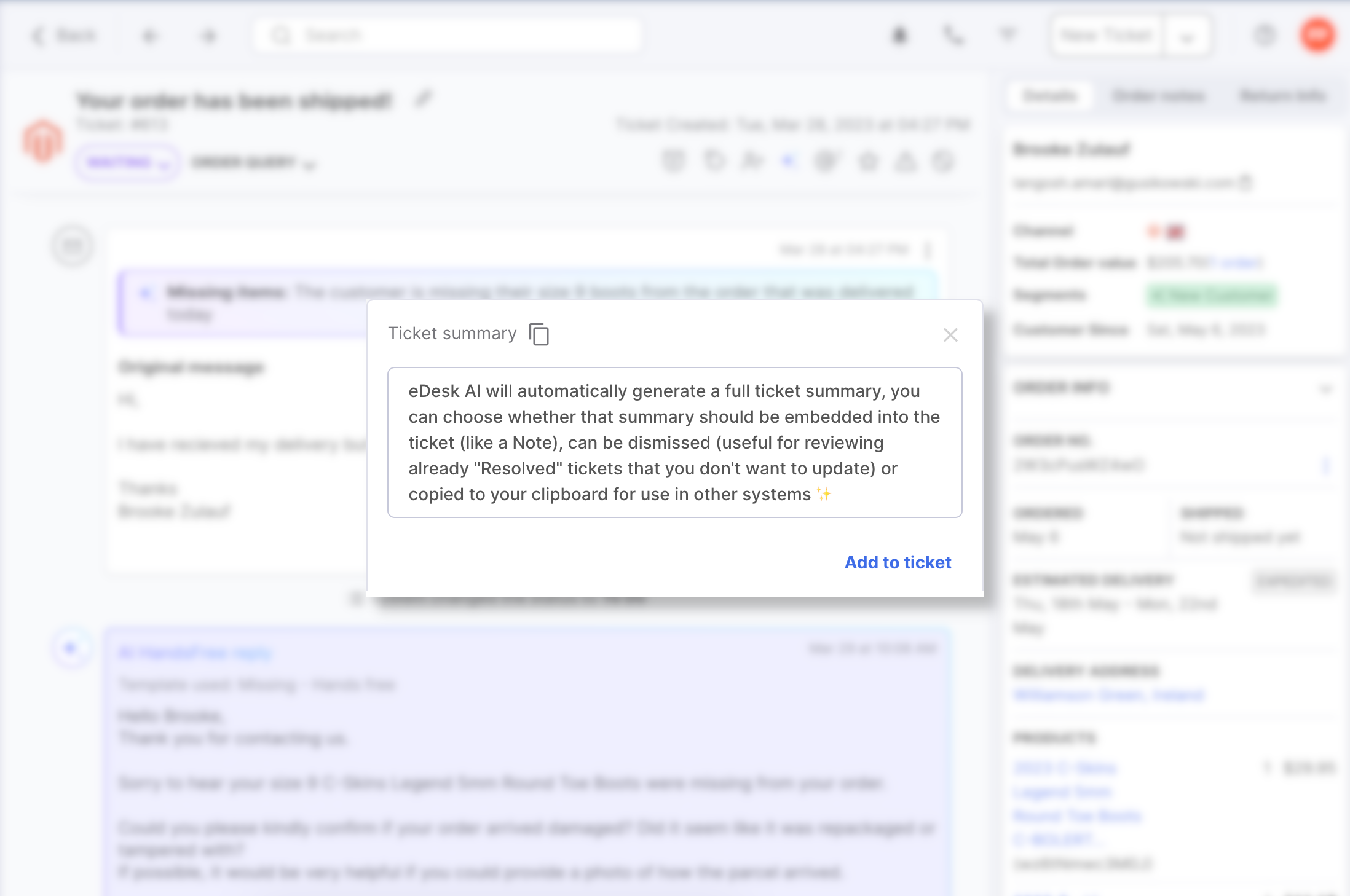 We've improved the AI-powered ticket summary