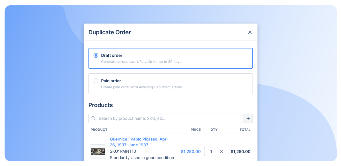 BigCommerce: Duplicate Order action