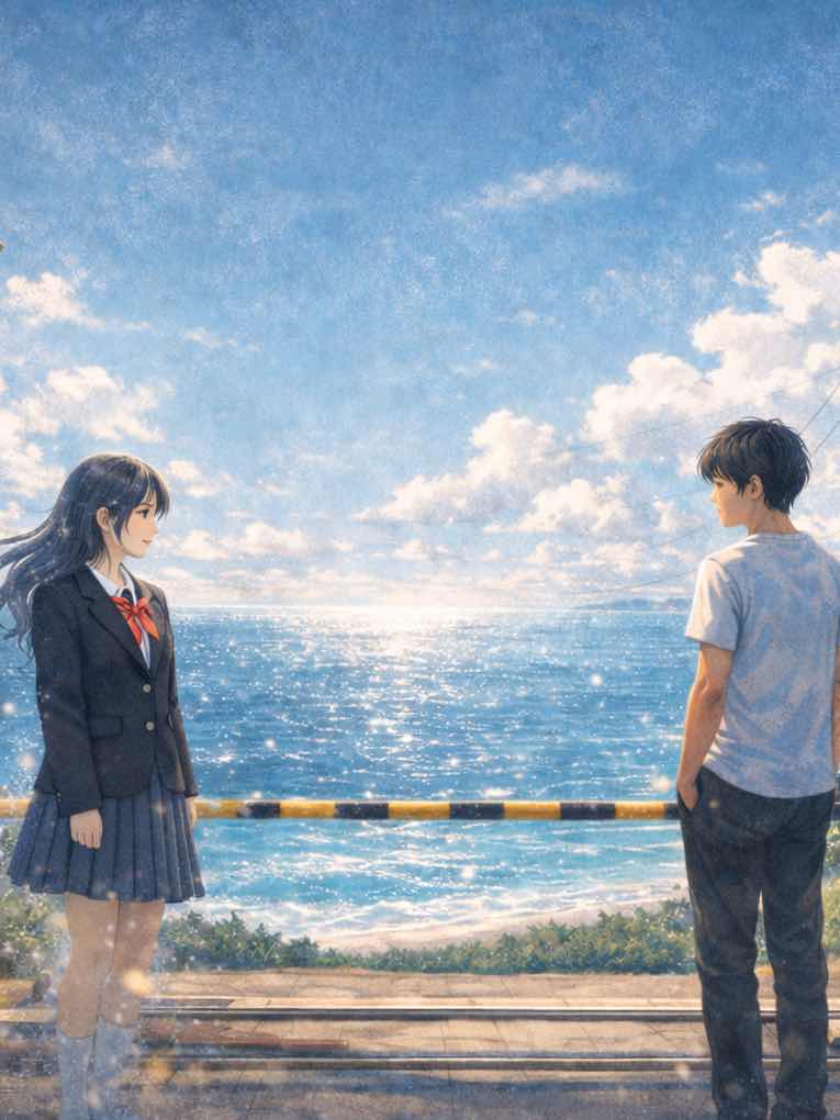 海の見える踏切