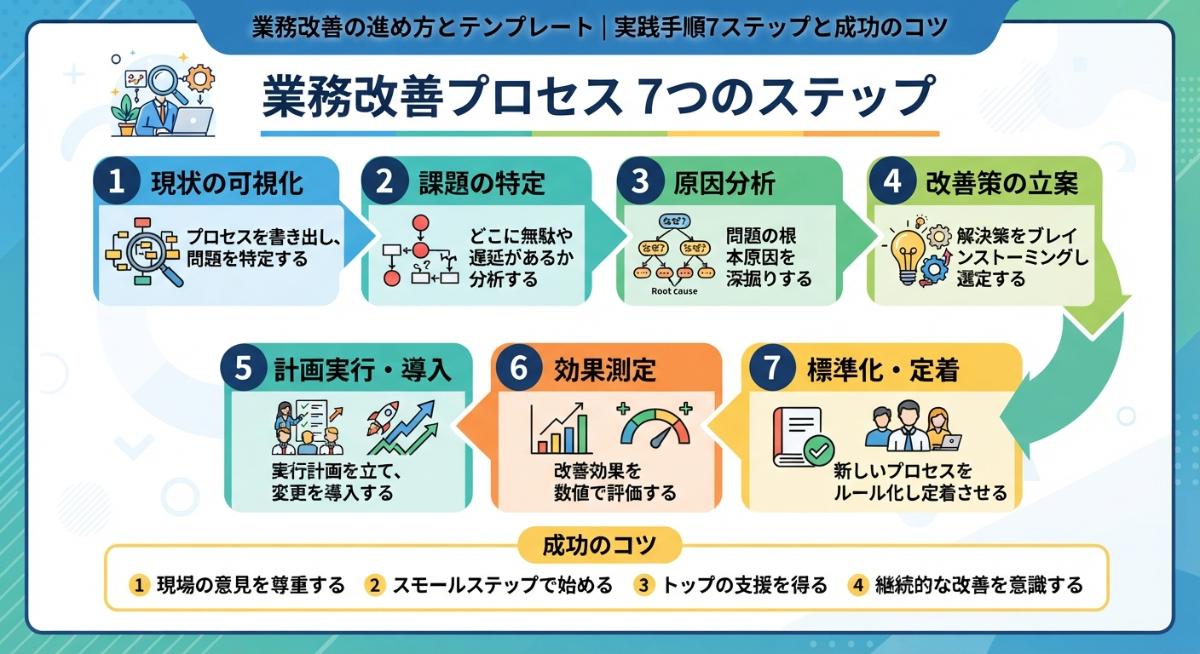 業務改善の進め方とテンプレート｜実践手順7ステップと成功のコツ