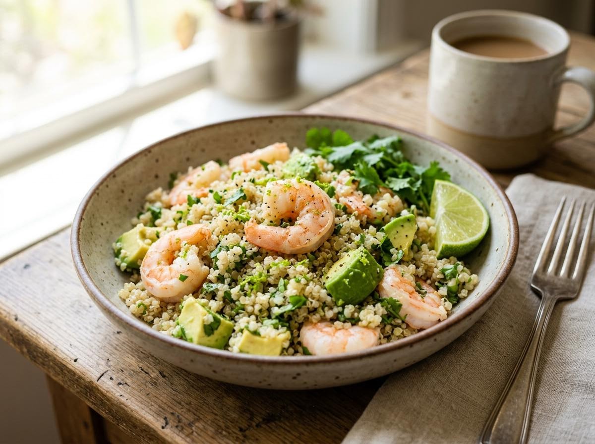 Microwave Cilantro Lime Shrimp Quinoa